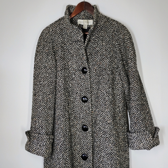 Vintage Bert Newman Tweed Coat Womens 6 Black Tan Dark Academia Preppy Classic - Picture 3 of 16